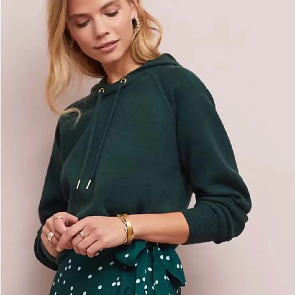 Anthropologie Moth Lania Hoodie Pullover in Emerald Green W1016 Sz S